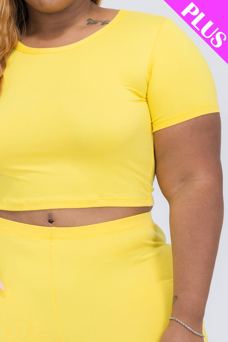 Plus Size Short Sleeve Crop Top & Shorts Set (CAPELLA)