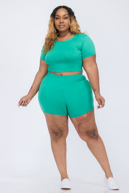 Plus Size Short Sleeve Crop Top & Shorts Set (CAPELLA)