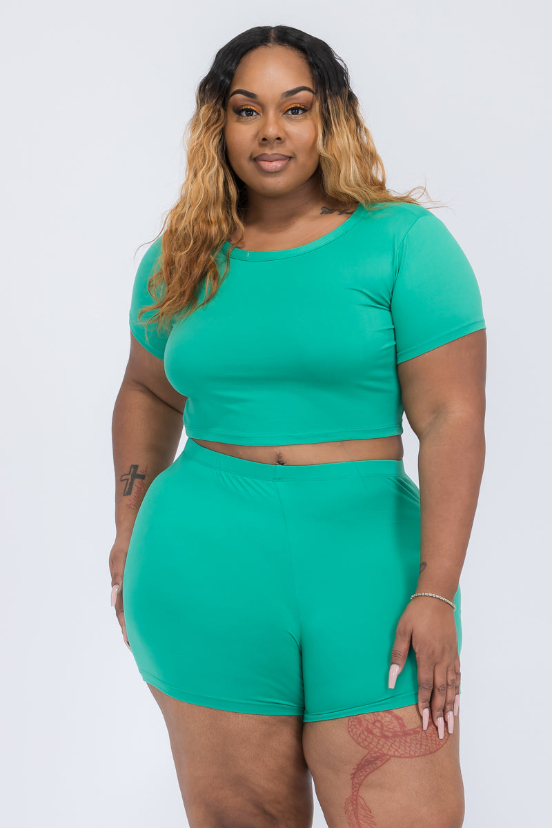 Plus Size Short Sleeve Crop Top & Shorts Set (CAPELLA)