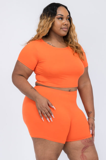 Plus Size Short Sleeve Crop Top & Shorts Set (CAPELLA)