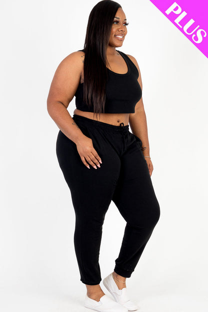 Plus Size French Terry Cropped Tank Top & Joggers Set (CAPELLA)