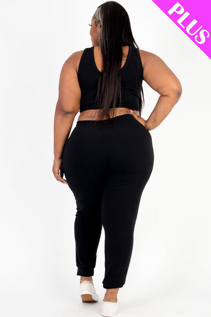 Plus Size French Terry Cropped Tank Top & Joggers Set (CAPELLA)