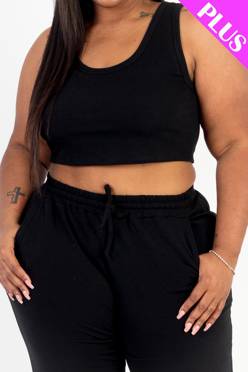 Plus Size French Terry Cropped Tank Top & Joggers Set (CAPELLA)