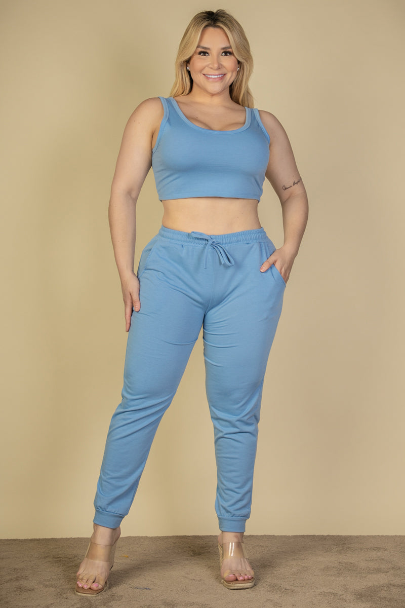 Plus Size French Terry Cropped Tank Top & Joggers Set (CAPELLA)