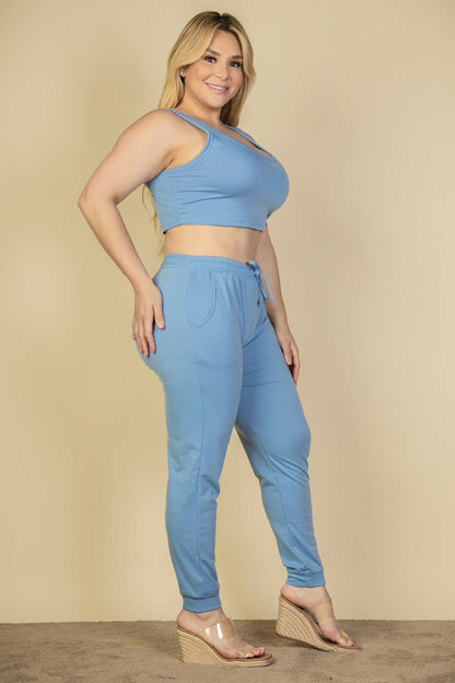 Plus Size French Terry Cropped Tank Top & Joggers Set (CAPELLA)
