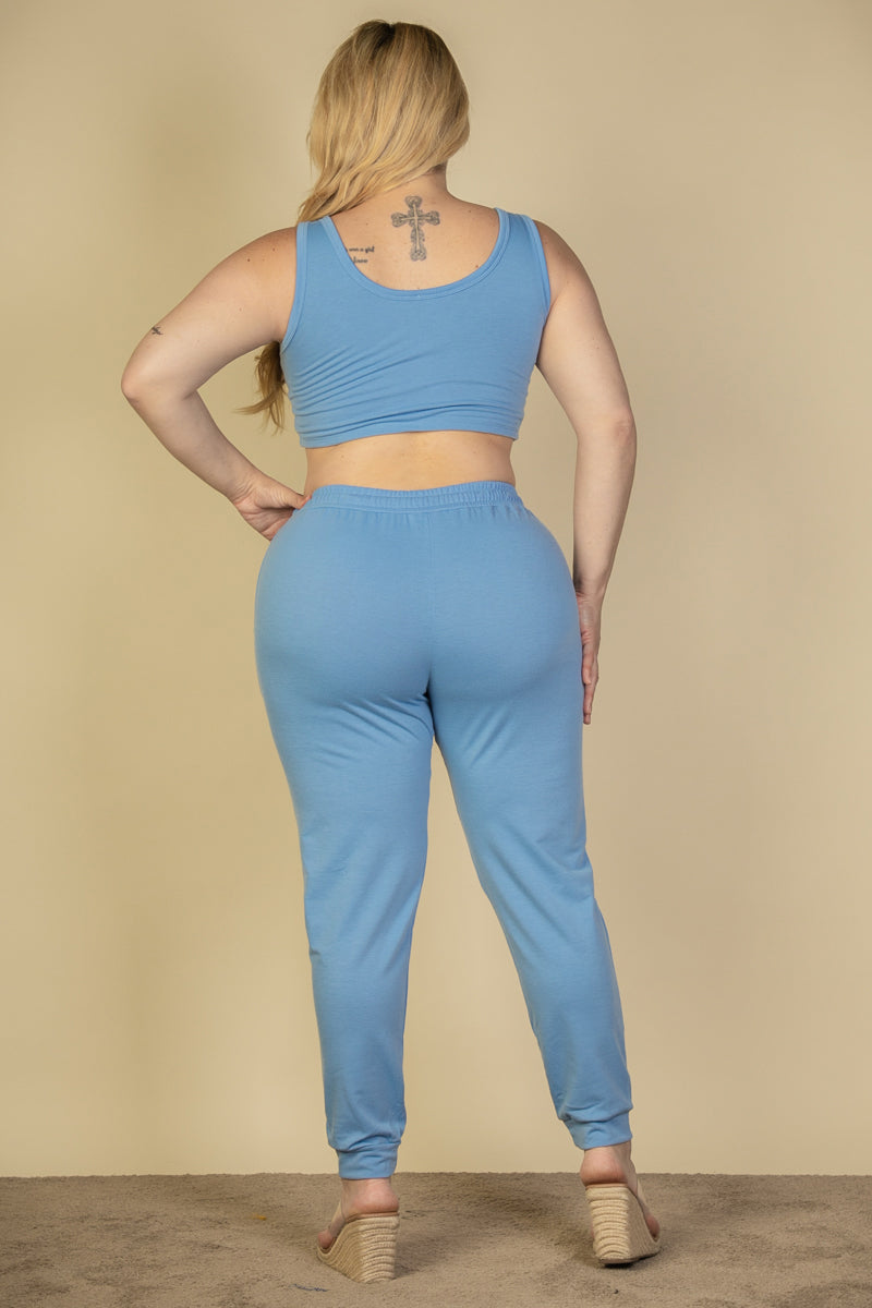 Plus Size French Terry Cropped Tank Top & Joggers Set (CAPELLA)
