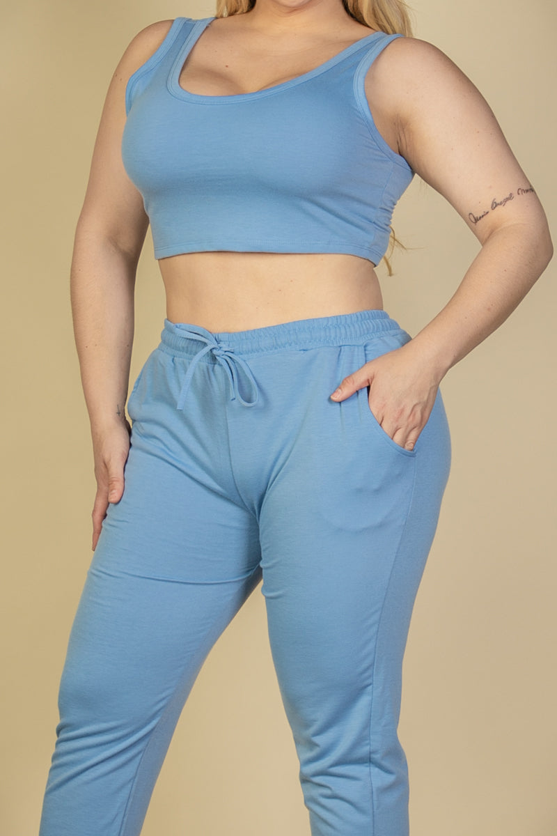 Plus Size French Terry Cropped Tank Top & Joggers Set (CAPELLA)