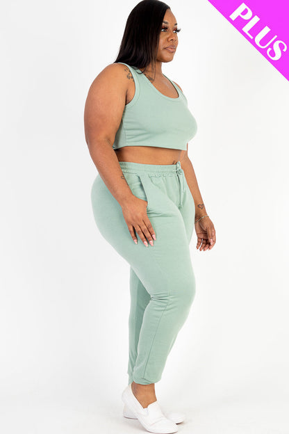 Plus Size French Terry Cropped Tank Top & Joggers Set (CAPELLA)