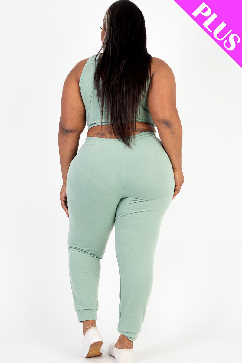 Plus Size French Terry Cropped Tank Top & Joggers Set (CAPELLA)