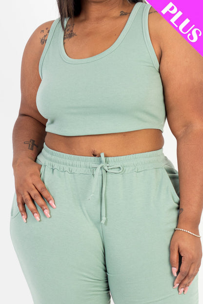 Plus Size French Terry Cropped Tank Top & Joggers Set (CAPELLA)