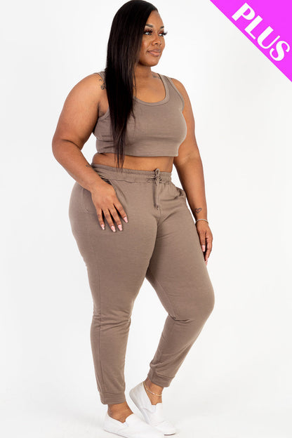 Plus Size French Terry Cropped Tank Top & Joggers Set (CAPELLA)
