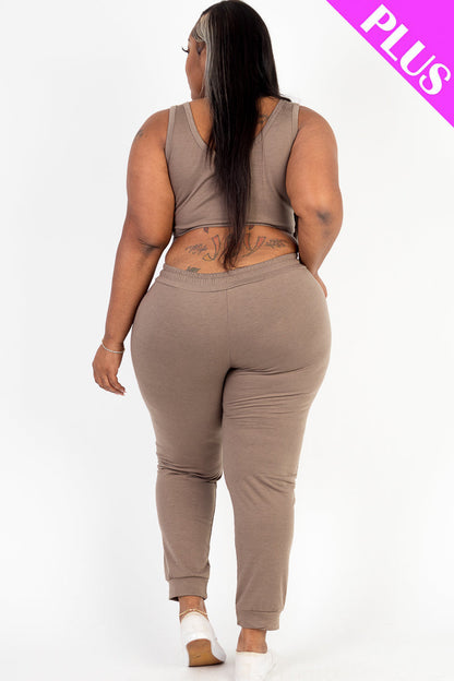 Plus Size French Terry Cropped Tank Top & Joggers Set (CAPELLA)