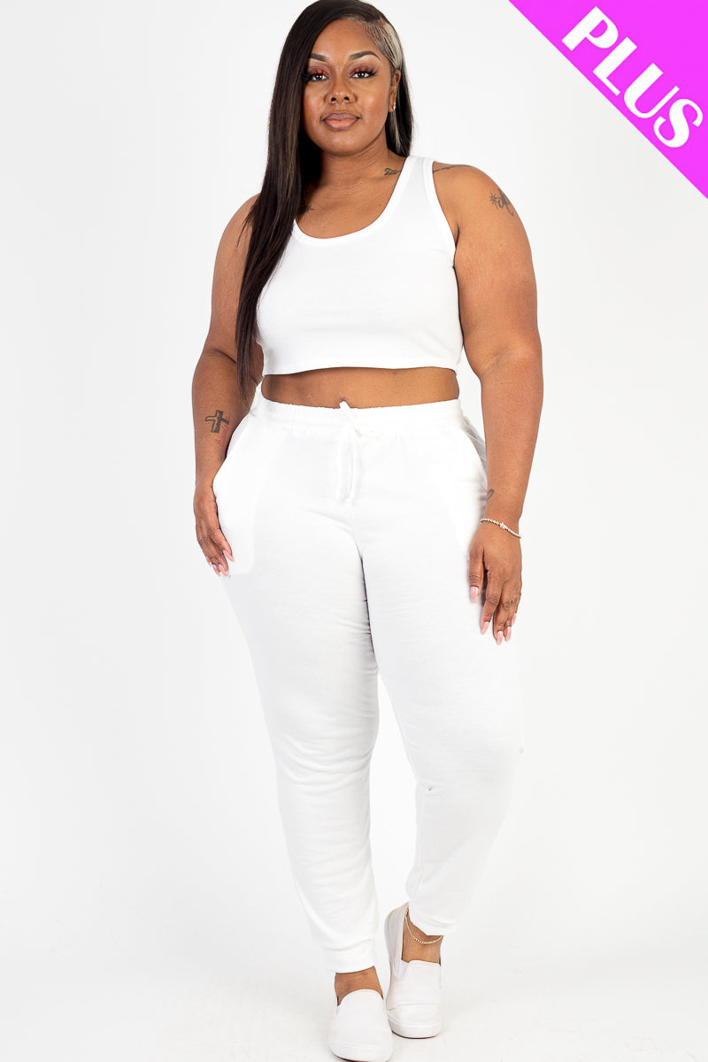 Plus Size French Terry Cropped Tank Top & Joggers Set (CAPELLA)