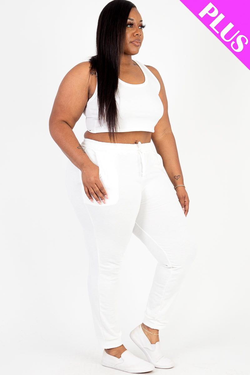 Plus Size French Terry Cropped Tank Top & Joggers Set (CAPELLA)