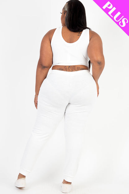 Plus Size French Terry Cropped Tank Top & Joggers Set (CAPELLA)