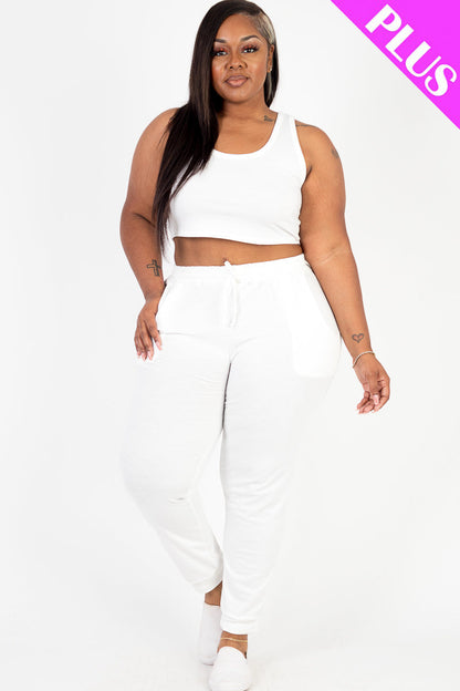 Plus Size French Terry Cropped Tank Top & Joggers Set (CAPELLA)
