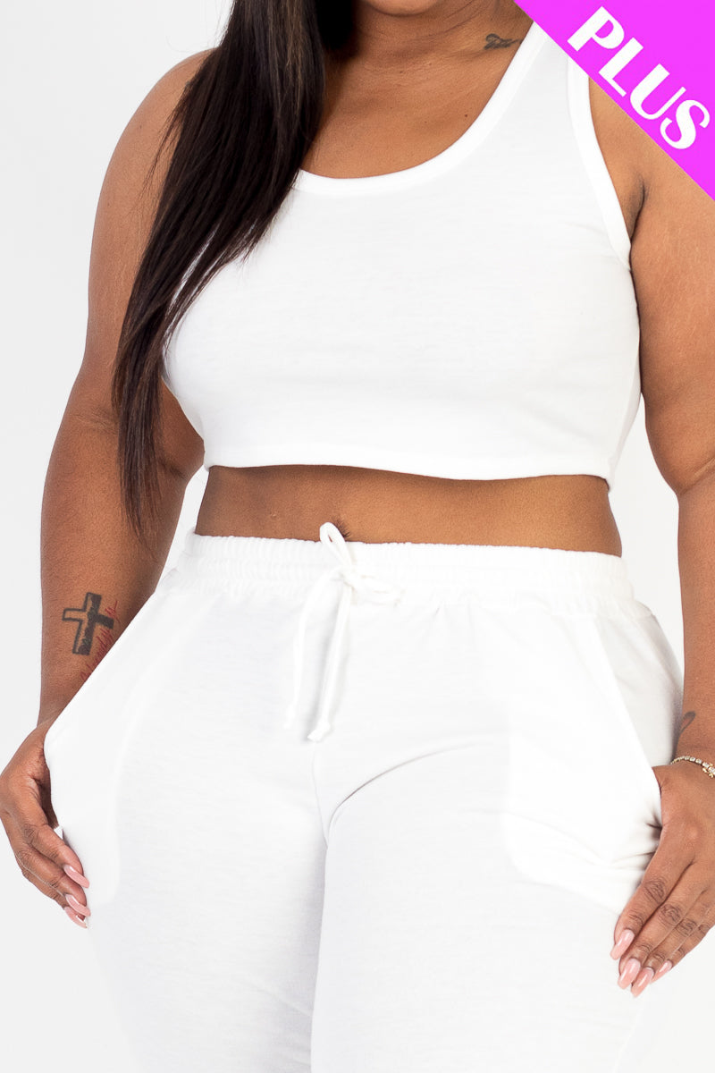 Plus Size French Terry Cropped Tank Top & Joggers Set (CAPELLA)