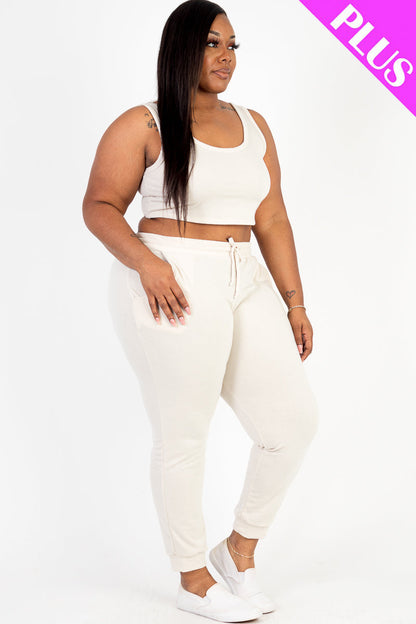 Plus Size French Terry Cropped Tank Top & Joggers Set (CAPELLA)