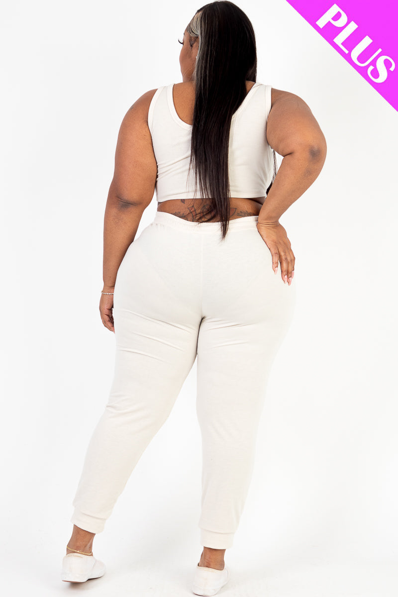 Plus Size French Terry Cropped Tank Top & Joggers Set (CAPELLA)