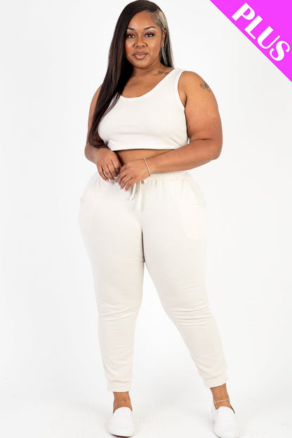 Plus Size French Terry Cropped Tank Top & Joggers Set (CAPELLA)