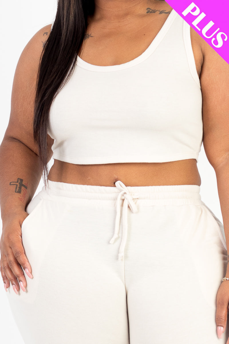 Plus Size French Terry Cropped Tank Top & Joggers Set (CAPELLA)