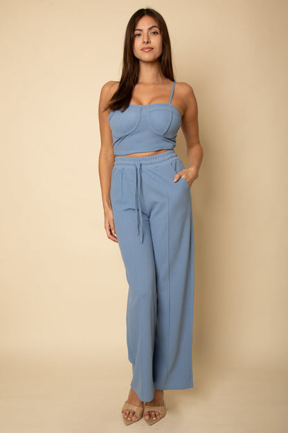 Bustier Crop Cami Top & Slant Pocket Straight Pants (CAPELLA)