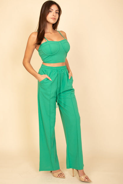 Bustier Crop Cami Top & Slant Pocket Straight Pants (CAPELLA)