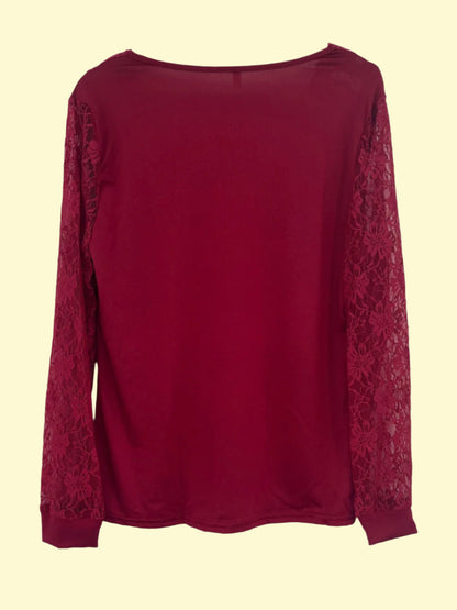 WestCloset Classy Semi-Sheer Blouse with Lace Trim