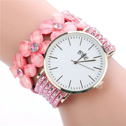 Reloj de pulsera circular CCQ para mujer con cristales florales