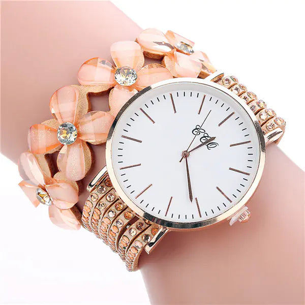 Reloj de pulsera circular CCQ para mujer con cristales florales