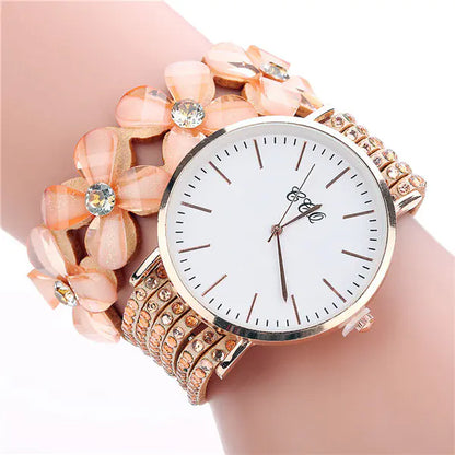 Reloj de pulsera circular CCQ para mujer con cristales florales