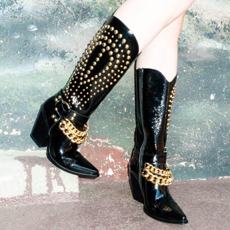 Knight Studded Cowboy Boots | Punk Rock Style with Rivets & Chains