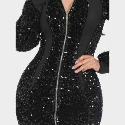 Midi 2 Way Zip Up Sequin Contrast Dress