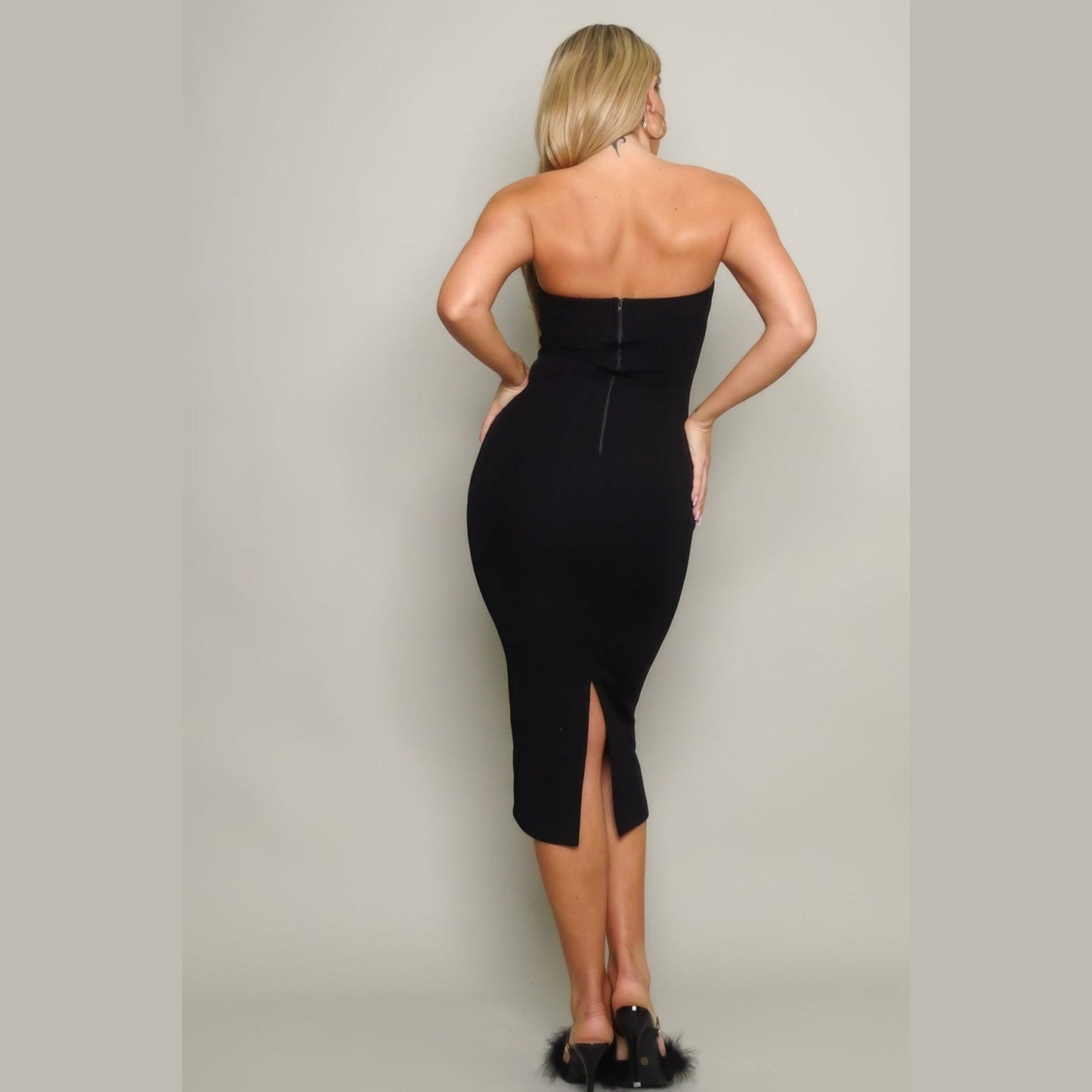 黑色針織抹胸中長洋裝