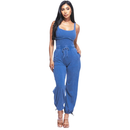 Mono lavado con tobillos ajustables en denim