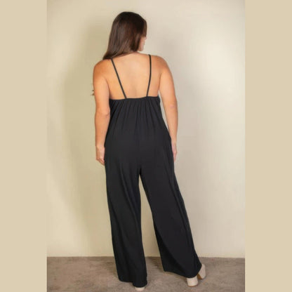 黑色細肩帶寬鬆連身褲