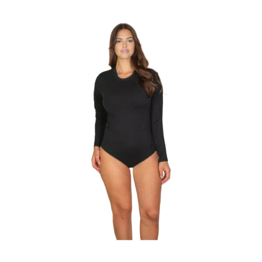 加大尺寸純色長袖圓領連身衣 黑色