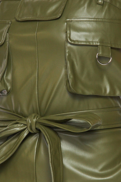 Vegan Leather Cargo Pocket Jogger Jumpsuit