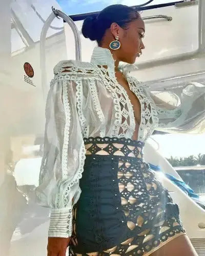 時尚高領碎花上衣