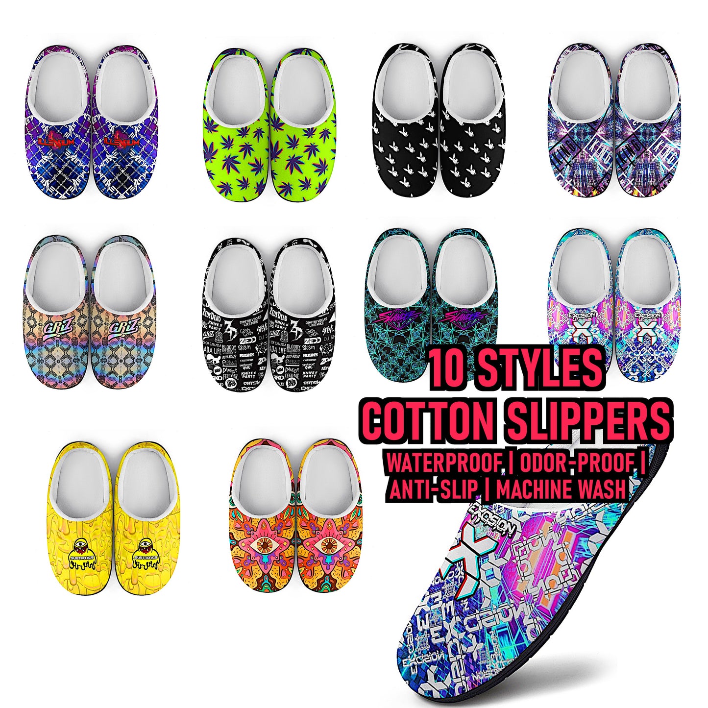 Pantuflas de algodón para artistas de EDM, suaves, cómodas, antideslizantes, impermeables y resistentes a los olores. Regalos para festivales de música, para hombre y mujer. Edición limitada.
