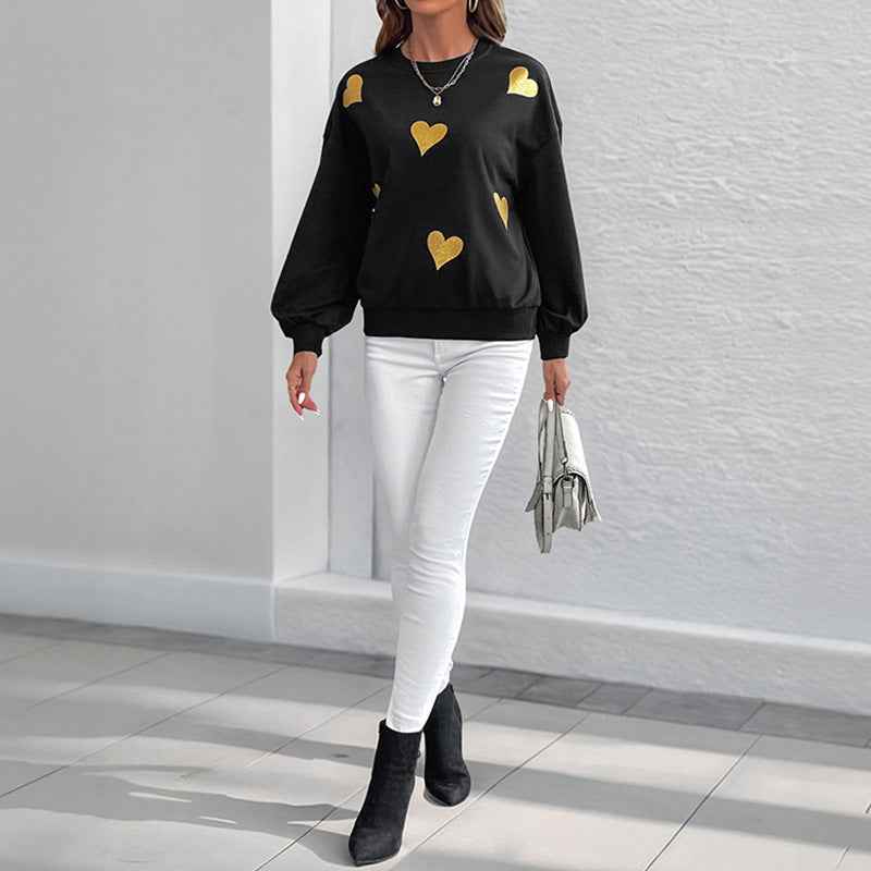 Love printed loose round neck long sleeved sweatshirt
