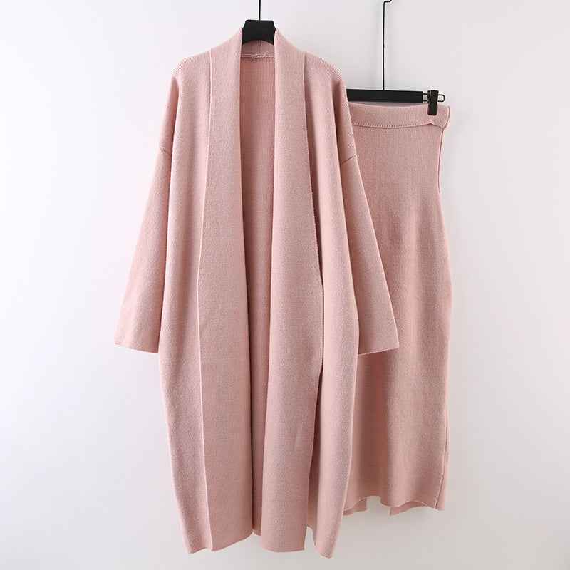 Autumn and winter lazy style mid length knitted jacket strapless dress two-piece set