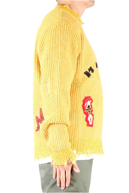 KIWI Heavy Gauge Ripped Knit Sweater with patches