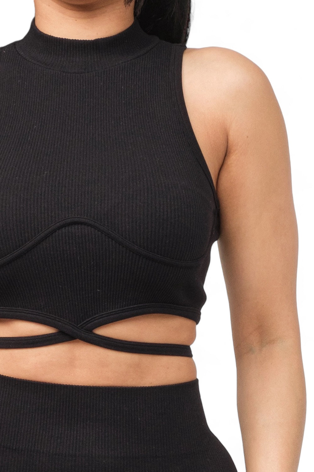 Seamless Front Waist Back Tie Top and Shorts Set