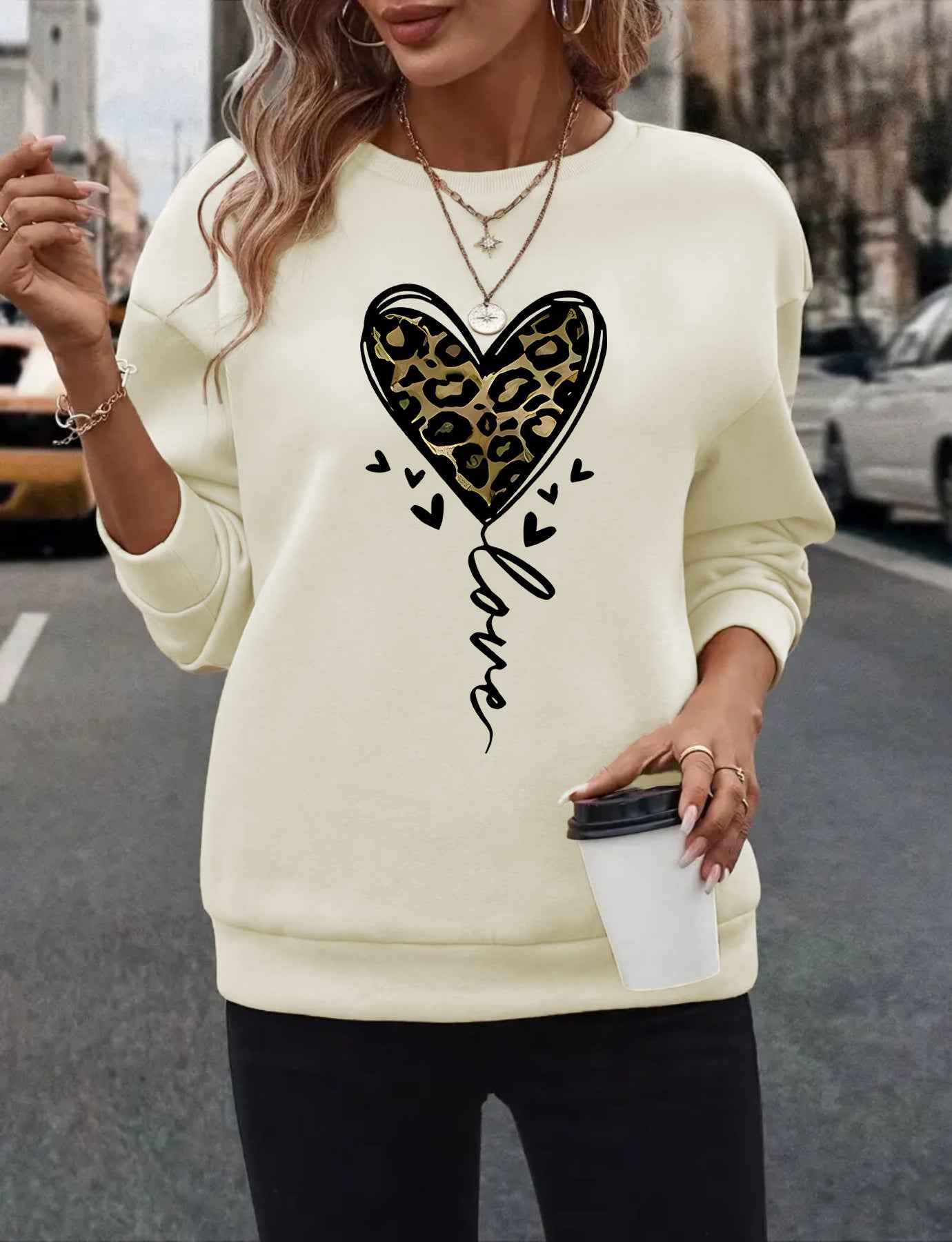 Leopard print heart-shaped printed hoodie