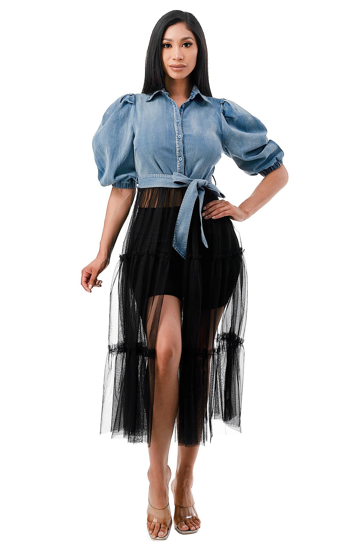 Denim Top & Tulle Skirt