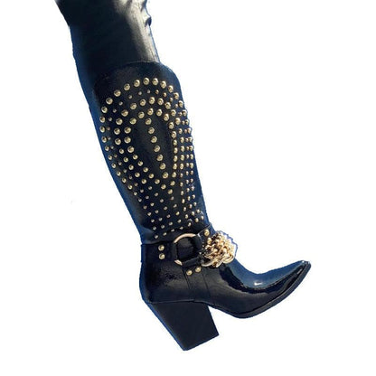 Knight Studded Cowboy Boots | Punk Rock Style with Rivets & Chains