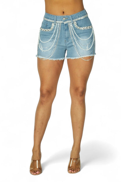 Trixxie Rhinestone & Pearl Denim Shorts
