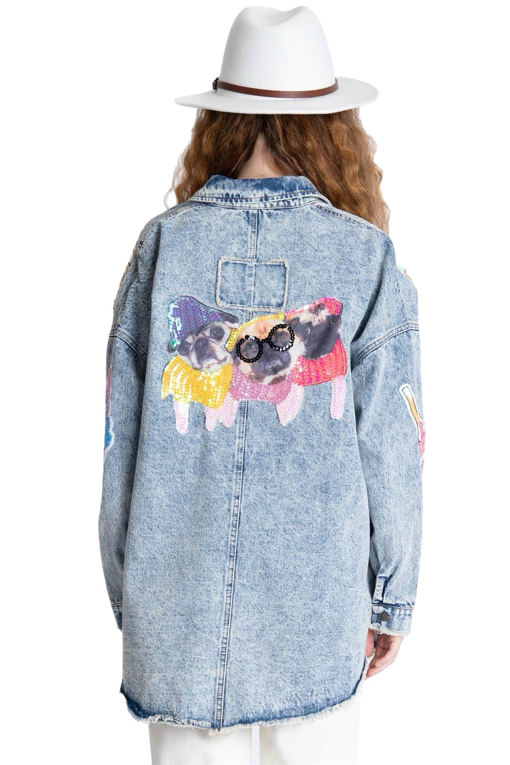 Acid Wash Denim Patches Shirt Jacket