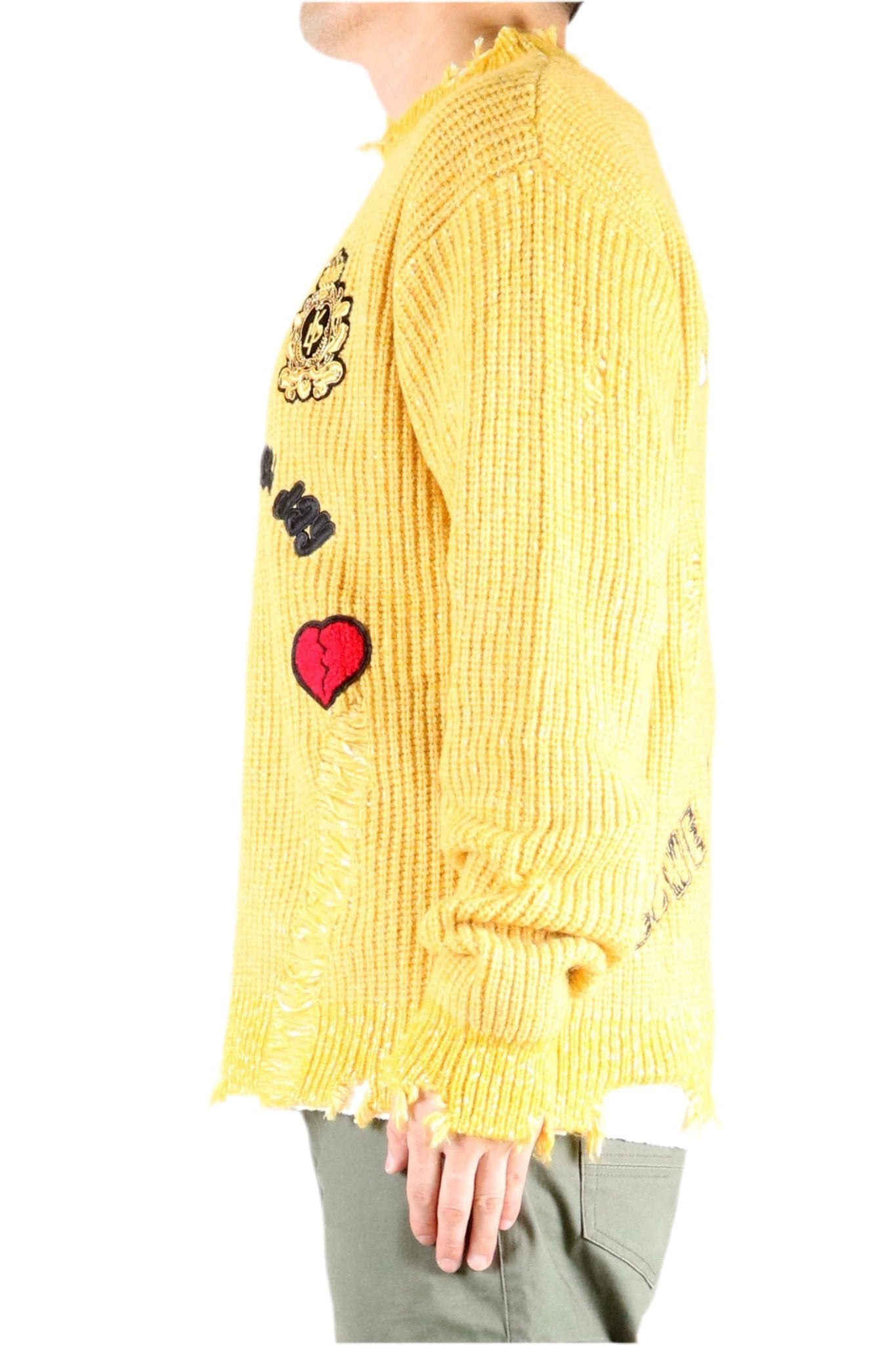 KIWI Heavy Gauge Ripped Knit Sweater with patches